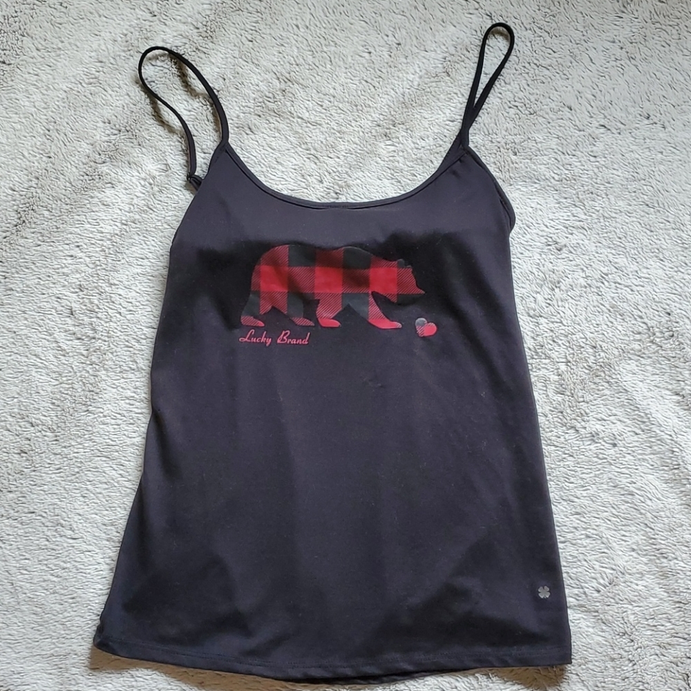 Lucky Brand pj tank top shelf bra size small bear